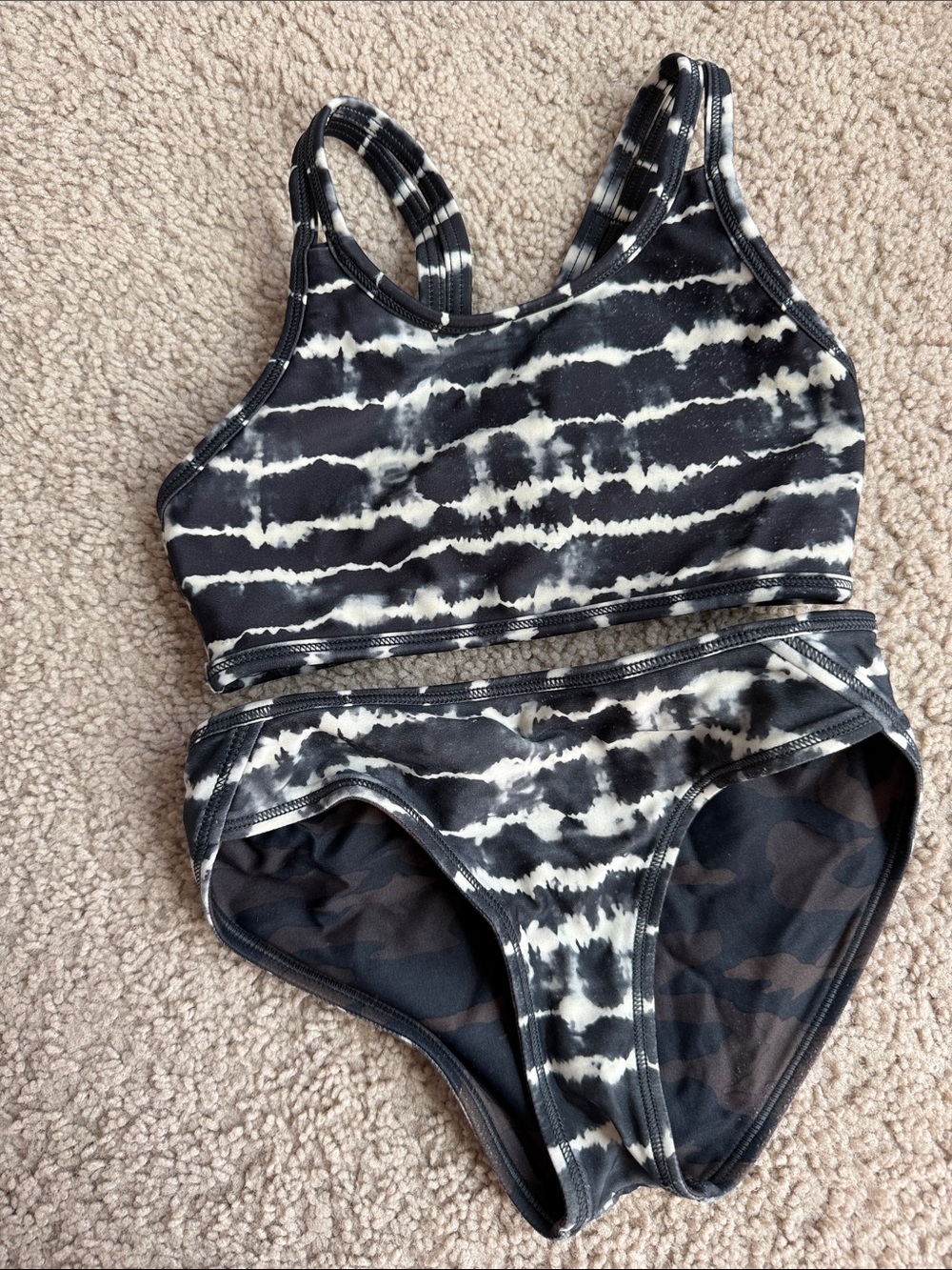 Athleta Black & White Tie-Dye Reversible Girls Two-Piece Swim Set
